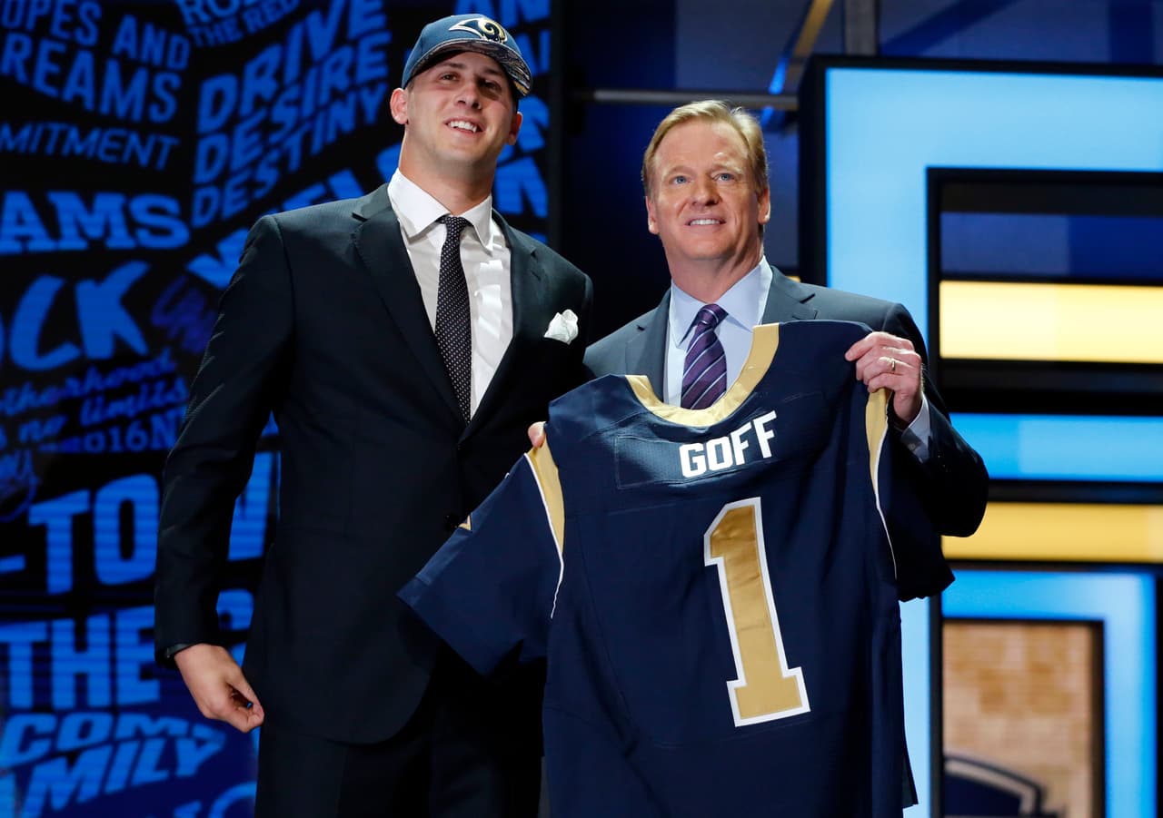 <b>Jared Goff (Draft 2016)</b>
<br>- En 2016 perdió los siete partidos que disputó.
<br>- De los últimos seleccionados, uno de los que más pronto llegó al Super Bowl, lo hizo apenas en su cuarta temporada.
<br>- Pero mejoró en 2017 y en 2018 jugó el Super Bowl LIII ante los New England Patriots, donde el equipo de Goff fue superado 13-3.