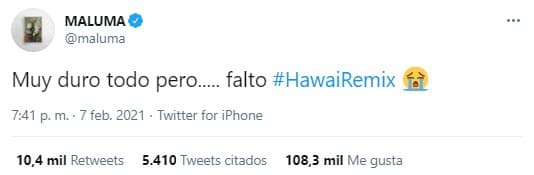 Tras la actuación de The Weeknd en el Super Bowl LV, Maluma publicó un tuit haciendo notar que le habría gustado participar en el medio tiempo.