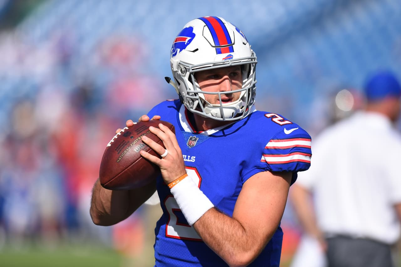 Buffalo Bills quarterback Nathan Peterman (2) warms up before an NFL football game against the Tampa Bay Buccaneers Sunday, Oct. 22, 2017, in Orchard Park, N.Y. (AP Photo/Rich Barnes)