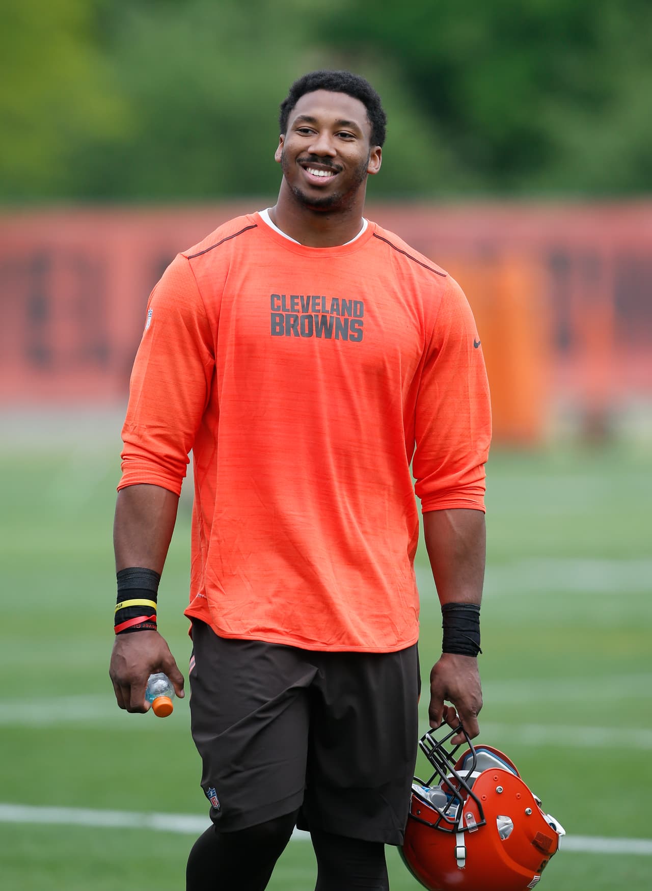 Cleveland Browns' Myles Garrett walks off the field during an NFL football rookie minicamp, Friday, May 12, 2017, in Berea, Ohio. (AP Photo/Ron Schwane)