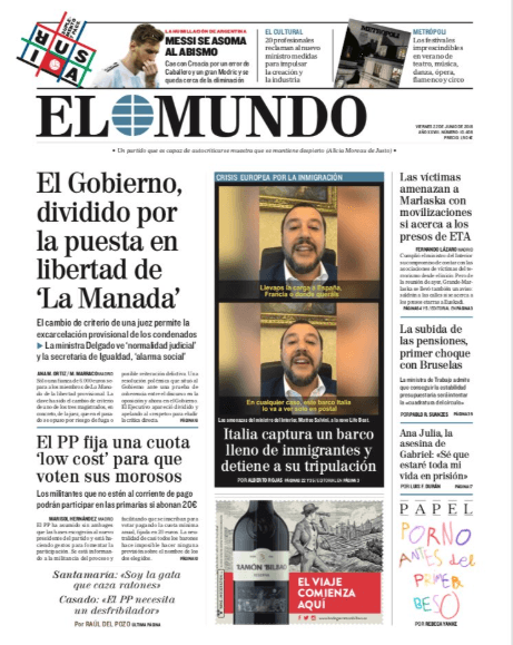 El diario español
<i>El Mundo </i>le dedica el cintillo superior a Messi con la leyenda: "Messi se asoma al abismo".