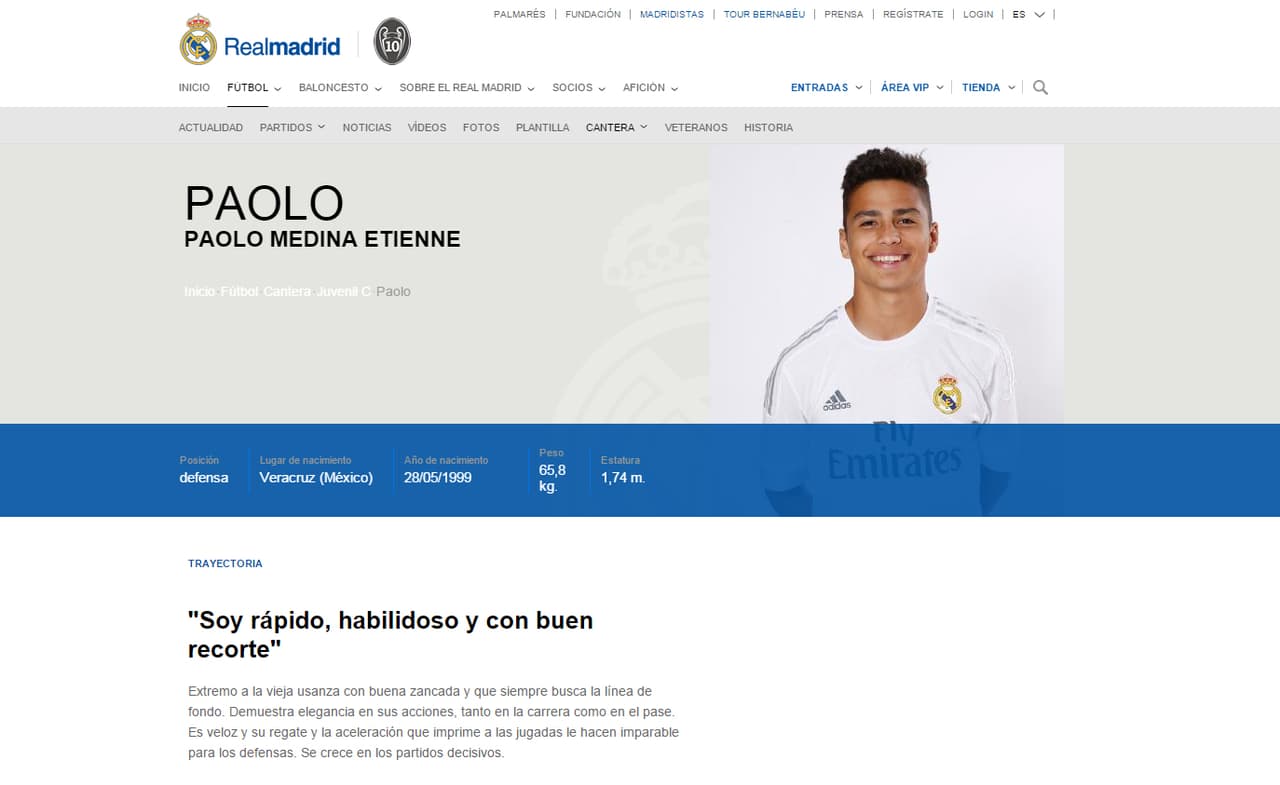 Paolo Medina está en las filas inferiores del Real Madrid con el Juvenil C.