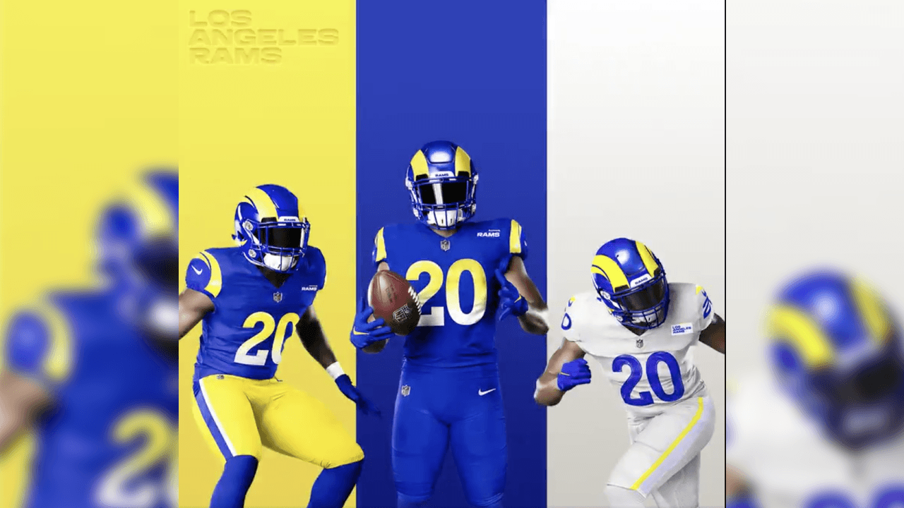 Así lucen los tres uniformes de los Rams.