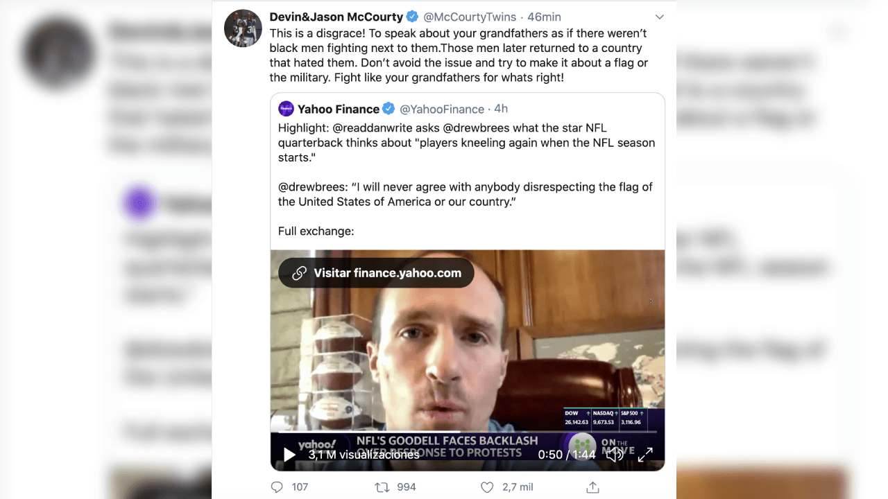 Así reaccionan deportistas y personas famosas ante las polémicas declaraciones del QB de los Saints.