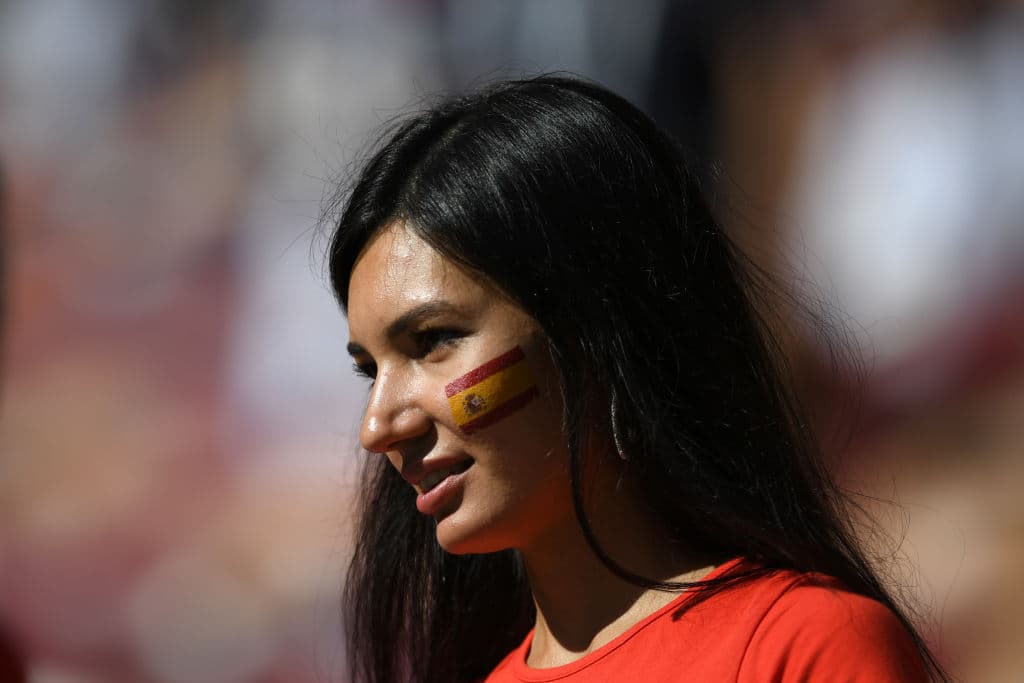 MOSCOW, RUSSIA - JULY 01: A Spain fan enjoys the pre match atmosphere prior to the 2018 FIFA World Cup Russia Round of 16 match between Spain and Russia at Luzhniki Stadium on July 1, 2018 in Moscow, Russia. (Photo by Matthias Hangst/Getty Images)