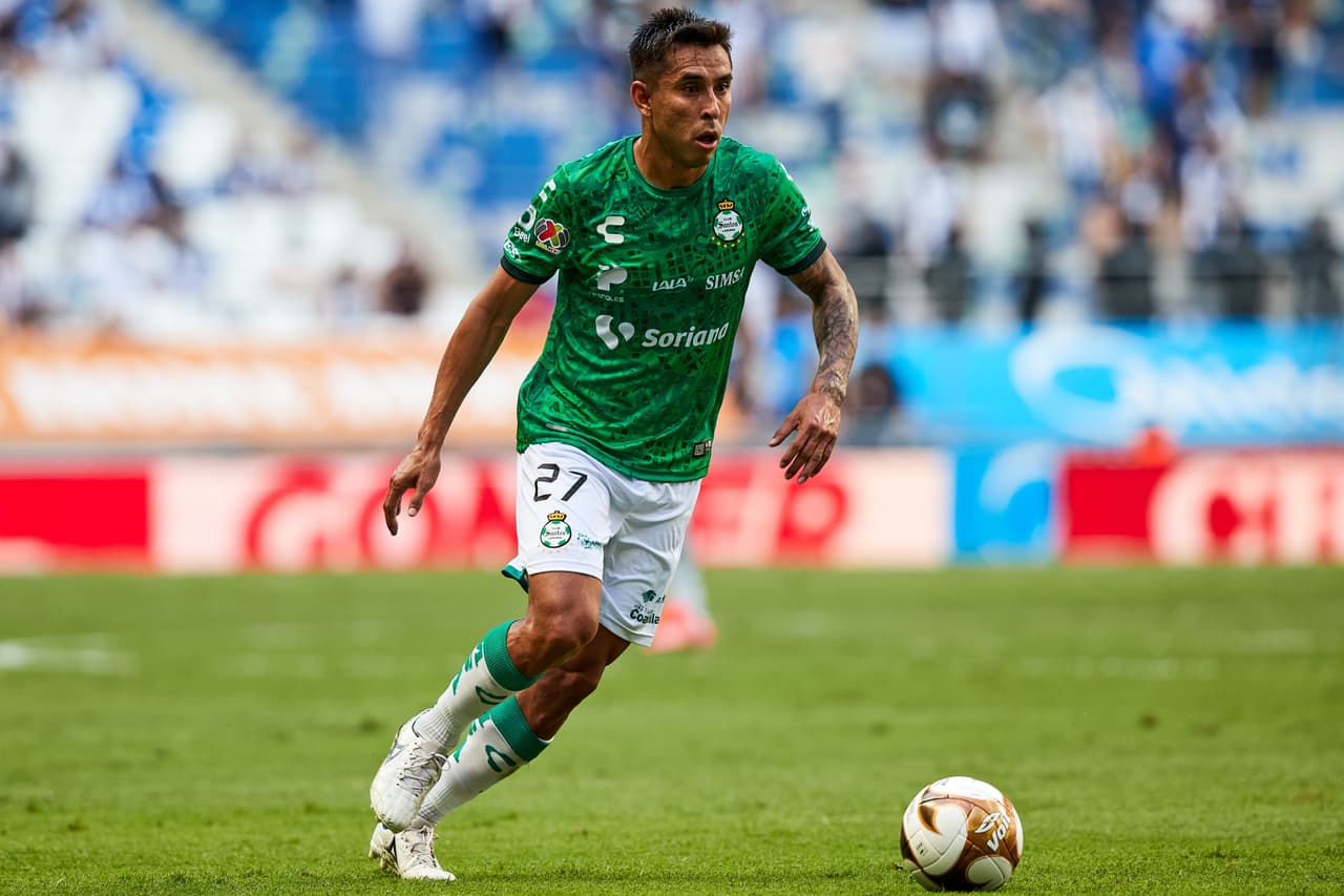 Jesus Isijara of Santos during the game Monterrey vs Santos, corresponding to second leg match Quarterfinal of the Torneo Clausura Guard1anes 2021 of the Liga BBVA MX, at BBVA Bancomer Stadium, on May 16, 2021.
<br>
<br> Jesus Isijara de Santos durante el partido Monterrey vs Santos, correspondiente al partido de vuelta de los cuartos de final del Torneo Clausura Guard1anes 2021 de la Liga BBVA MX, en el Estadio BBVA Bancomer, el 16 de mayo de 2021.