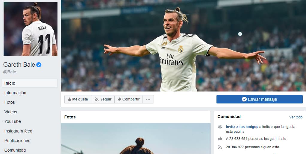 Gareth Bale es el quinto con más seguidores en Facebook: Más de 28 millones.