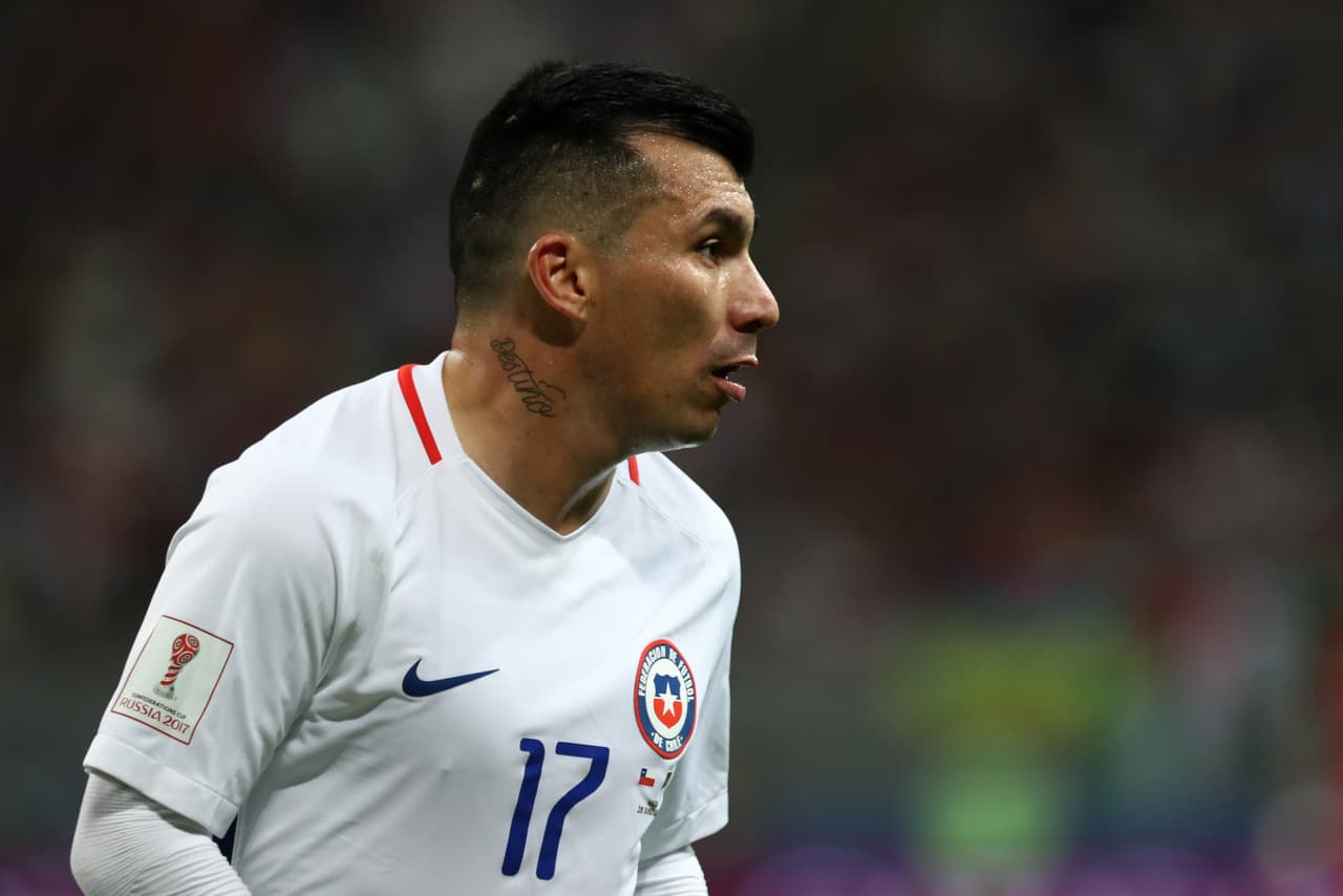KAZAN, RUSSIA - JUNE 28: Gary Medel of Chile looks on during the FIFA Confederations Cup Russia 2017 Semi-Final match between Portugal and Chile at Kazan Arena on June 28, 2017 in Kazan, Russia. (Photo by Robbie Jay Barratt - AMA/Getty Images)