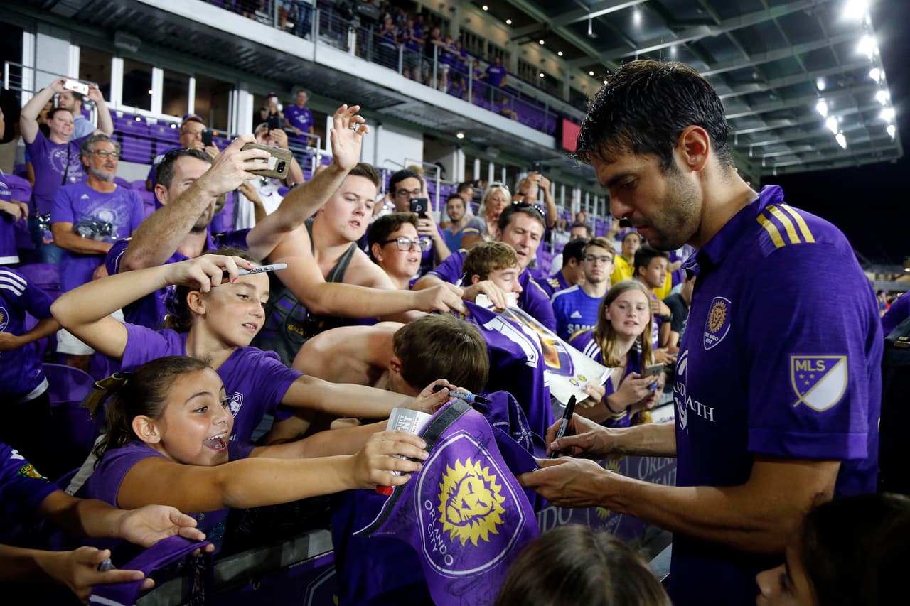 Oct 15, 2017; Orlando, FL, USA; Orlando City SC midfielder Kaka (10) signs autographs for fans after he played his last game for Orlando City SC against the Columbus Crew at Orlando City Stadium. Mandatory Credit: Kim Klement-USA TODAY Sports