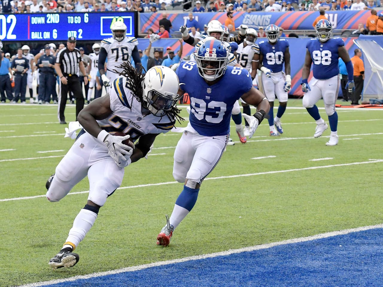 En New Jersey, Melvin Gordon volvió a ser el jugador más importante de los Chargers con 163 yardas totales y dos anotaciones, como receptor, frente a los Giants.