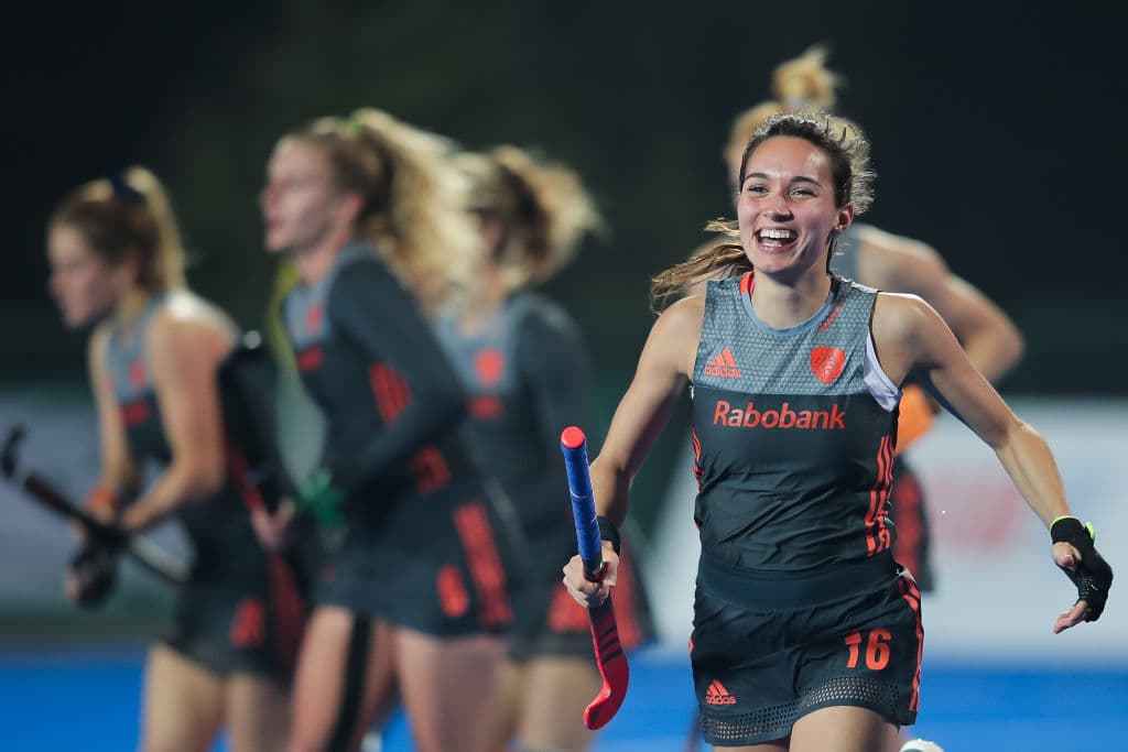 Acciones del Mundial de Hockey sobre pasto femenil en Changzhou, China.