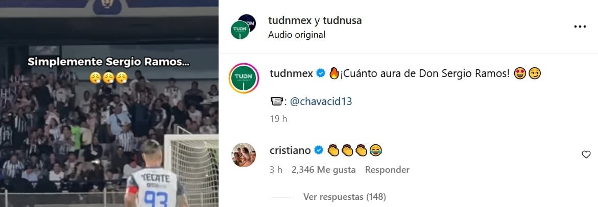 Cristiano Ronaldo reacciona al gol de Sergio Ramos con Monterrey