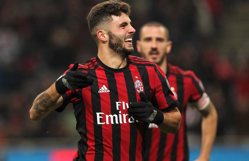 MILAN, ITALY - DECEMBER 13: Patrick Cutrone of AC Milan celebrates his goal during the Tim Cup match between AC Milan and Hellas Verona FC at Stadio Giuseppe Meazza on December 13, 2017 in Milan, Italy. (Photo by Marco Luzzani/Getty Images)