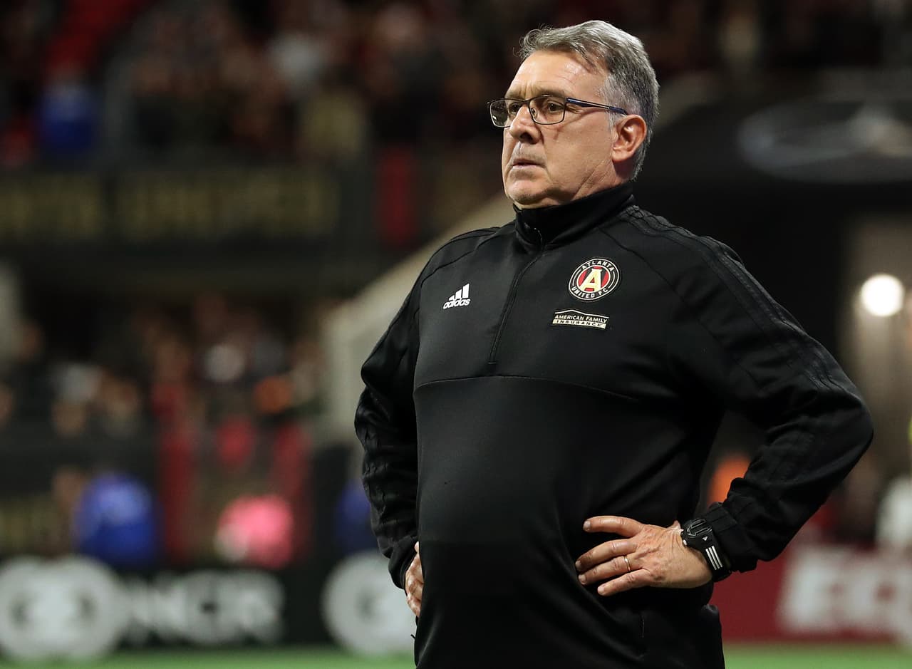 Nov 11, 2018; Atlanta, GA, USA; Atlanta United head coach Gerardo Martino reacts to a play in the second half against New York City in the Eastern Conference semifinal at Mercedes-Benz Stadium. Mandatory Credit: Jason Getz-USA TODAY Sports