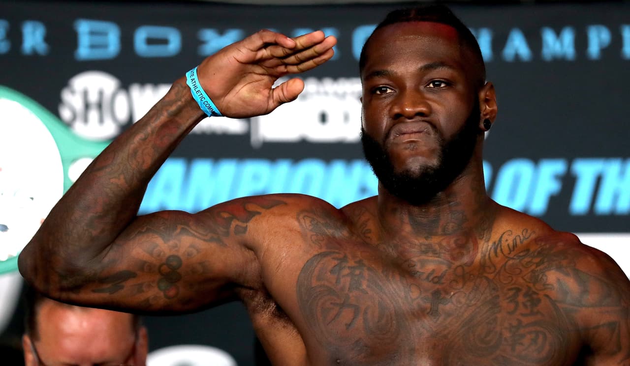 NEW YORK, NY - NOVEMBER 03: Deontay Wilder poses during the official weigh in for the Heavyweight Championship of the World fight against Bermane Stiverne at Barclays Center on November 3, 2017 in the Brooklyn borough of New York City. (Photo by Abbie Parr/Getty Images)
