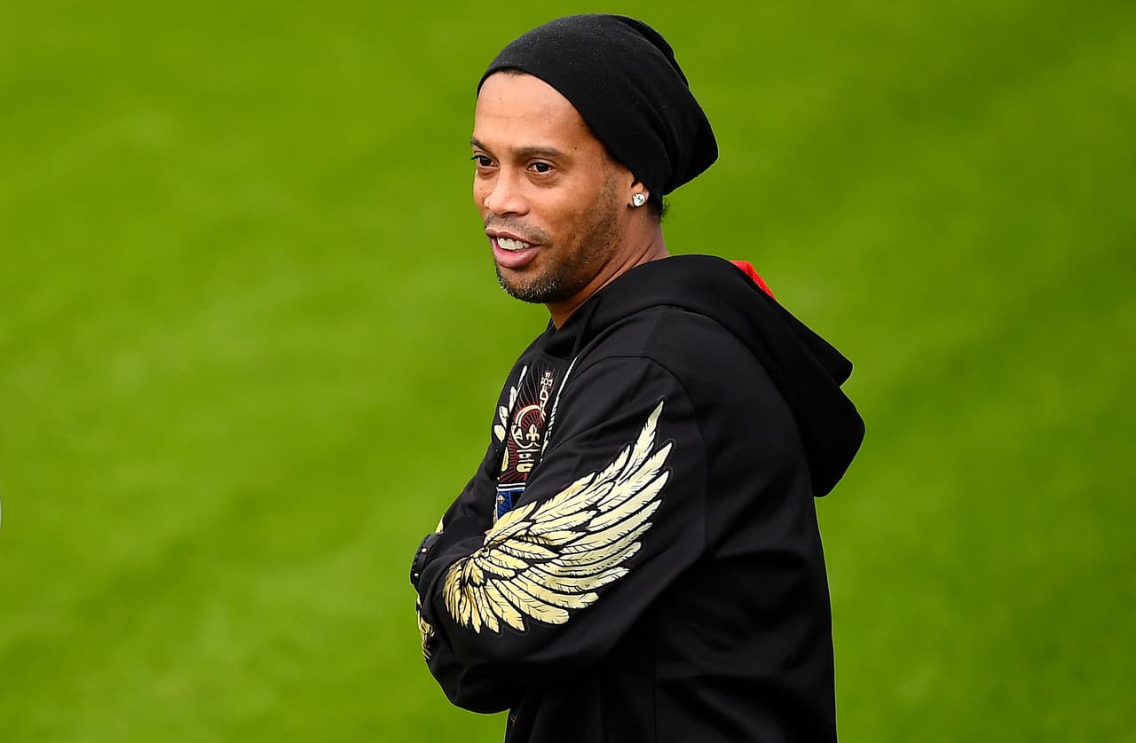 Brazilian former football player Ronaldinho is pictured during a training session on January 28, 2017 in Saint-Germain-en-Laye, western Paris, on the eve of the French L1 football match between Paris Saint-Germain and Monaco. / AFP / FRANCK FIFE (Photo credit should read FRANCK FIFE/AFP/Getty Images)