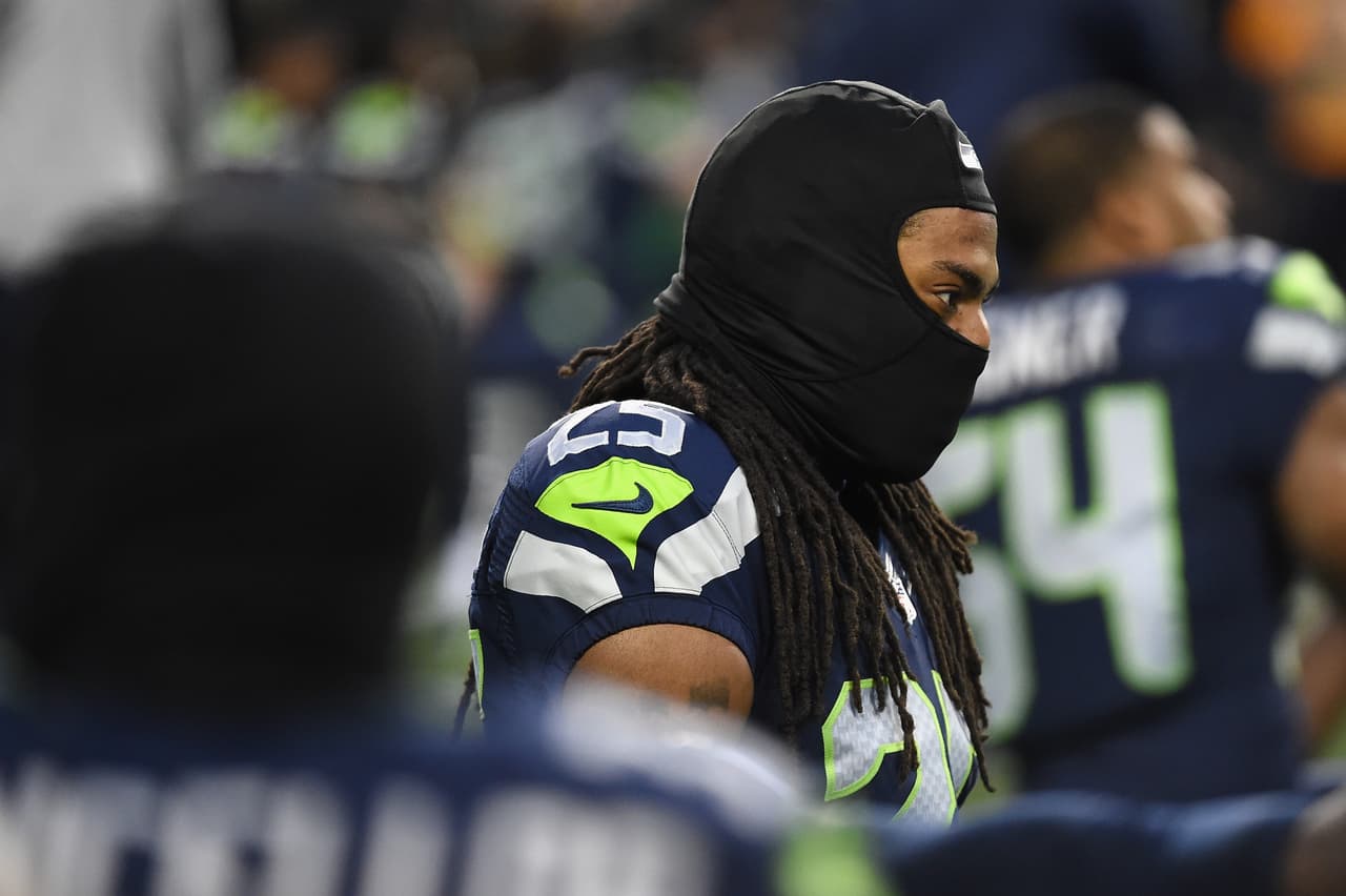 SEATTLE, WA - JANUARY 07: Richard Sherman #25 of the Seattle Seahawks looks on prior to the NFC Wild Card game against the Detroit Lions at CenturyLink Field on January 7, 2017 in Seattle, Washington. (Photo by Steve Dykes/Getty Images)