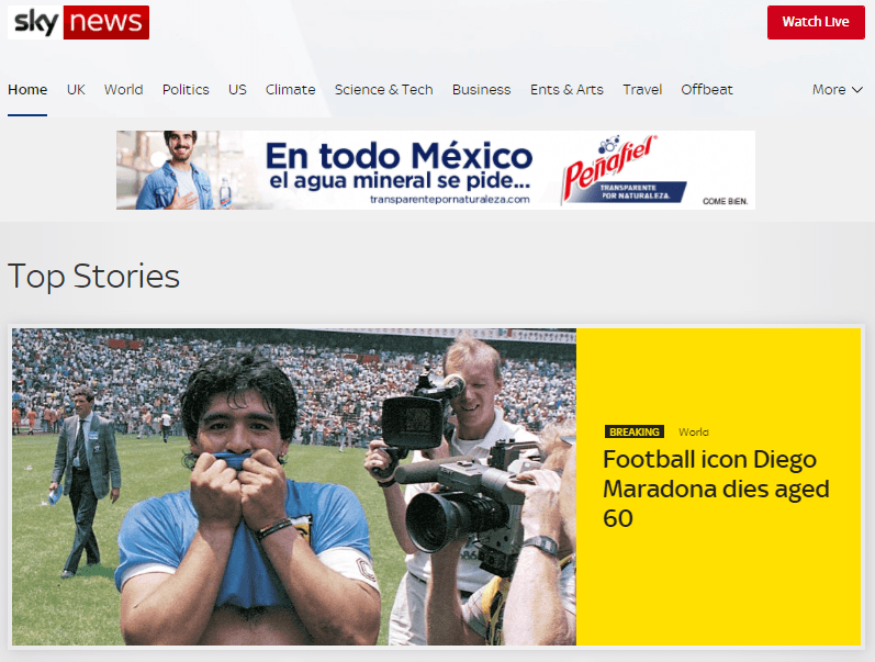 Estos son los encabezados de los medios digitales más importantes que despiden a Diego Armando Maradona.