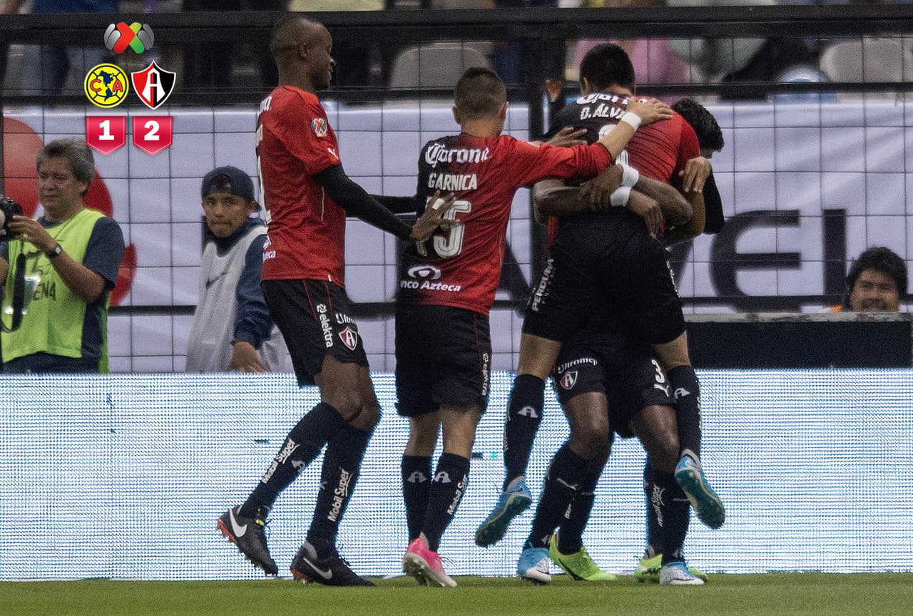 Action photo during the match America vs Atlas, Corresponding 16th round of tournament Clausura 2017 of the League BBVA Bancomer MX, at Azteca Stadium. Foto de accion durante el partido America vs Atlas, Correspondiente a la Jornada 16 del Torneo Clausura 2017 de la Liga BBVA Bancomer MX, en el Estadio Azteca, en la foto: Leiton Jimenez celebra su gol 29/04/2017/MEXSPORT/Victor Leon.