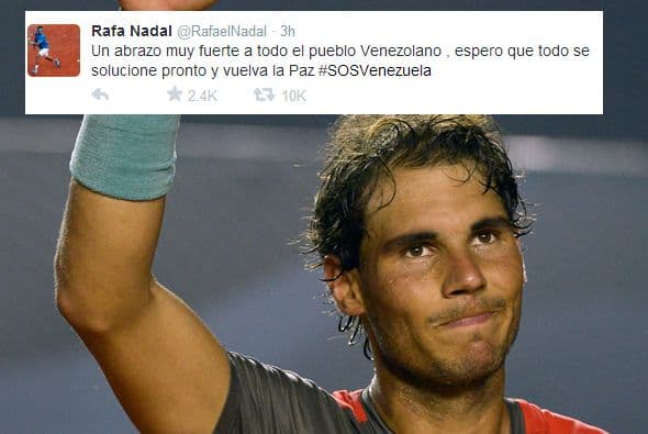 Rafael Nadal también se solidarizó con todos los venezolanos y les mandó un abrazo en inglés y en español.