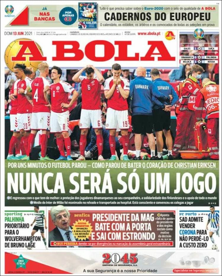 Estas fueron las portadas de la prensa tras el accidente del futbolista Christian Eriksen durante el partido Dinamarca-Finlandia en la Euro 2020.