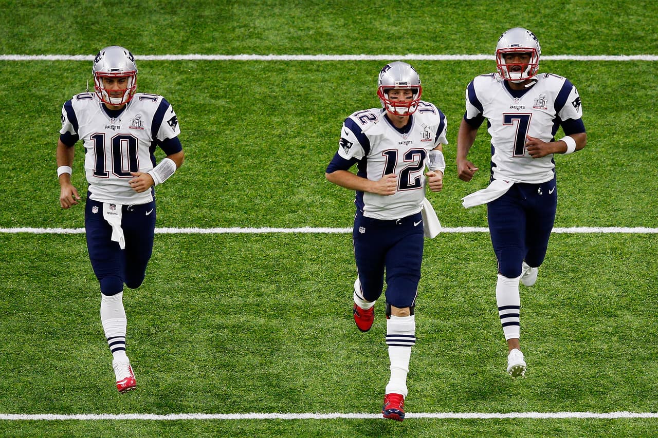 <b>31.- New England Patriots (4 quarterbacks): </b>
<br>Tom Brady, Matt Cassel, Jimmy Garoppolo, Jacoby Brisset