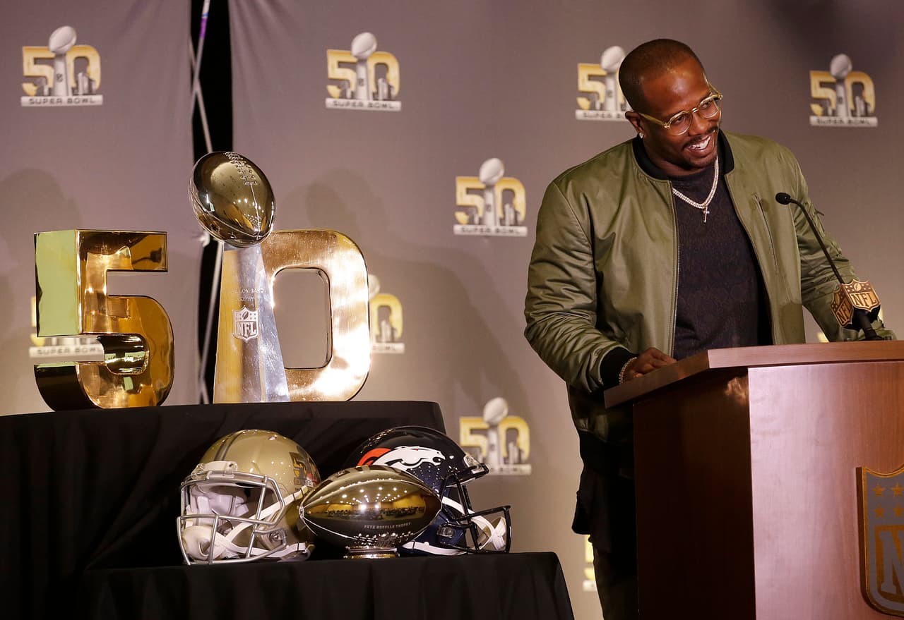 Denver Broncos linebacker Von Miller speaks at a news conference in San Francisco, Monday, Feb. 8, 2016. Miller was named Super Bowl MVP after the Broncos beat the Carolina Panthers 24-10 in Super Bowl 50. (AP Photo/Jeff Chiu)