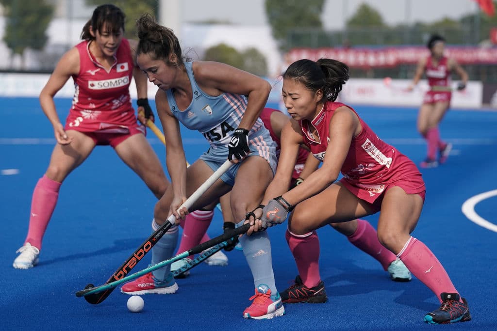 Acciones del Mundial de Hockey sobre pasto femenil en Changzhou, China.