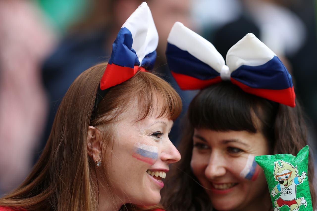 MOSCOW, RUSSIA - JUNE 14: Russian fans enjoy the pre match atmosphere prior to the 2018 FIFA World Cup Russia Group A match between Russia and Saudi Arabia at Luzhniki Stadium on June 14, 2018 in Moscow, Russia. (Photo by Catherine Ivill/Getty Images)