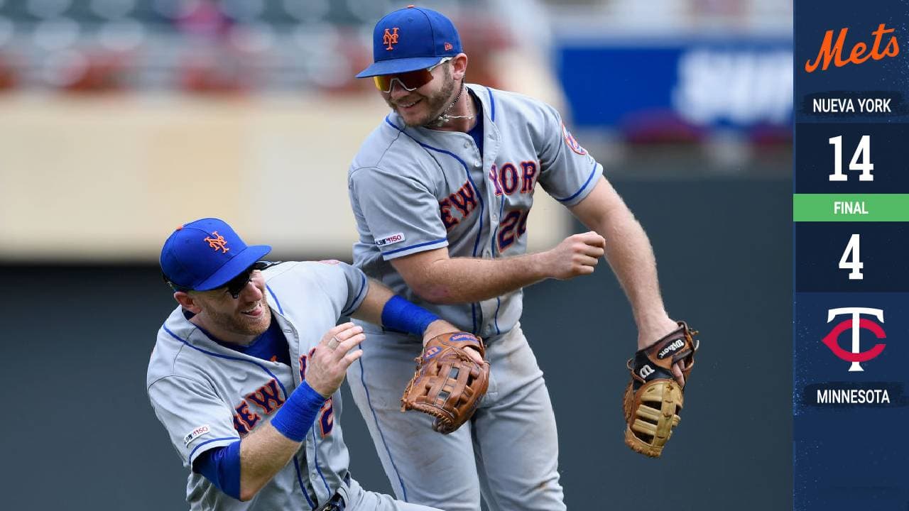 Dominic Smith aventajó a los New York Mets el miércoles con su jonrón de tres carreras como emergente en el séptimo inning de una victoria por 14-4 sobre los Minnesota Twins, revés que significó la primera racha de tres derrotas esta temporada para los de las Ciudades Gemelas.