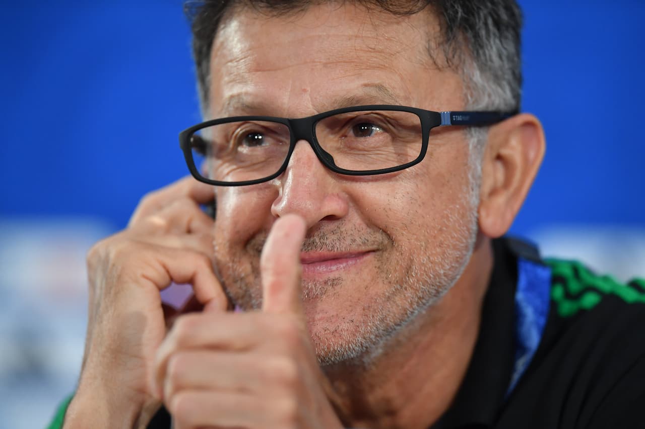 ROSTOV, RUSSIA - JUNE 22: Juan Carlos Osorio coach of Mexico gives a thumbs up during a press conference ahead of the match against Korea as part of FIFA World Cup Russia 2018 at Rostov Arena on June 22, 2018 in Rostov, Russia. (Photo by Hector Vivas/Getty Images)