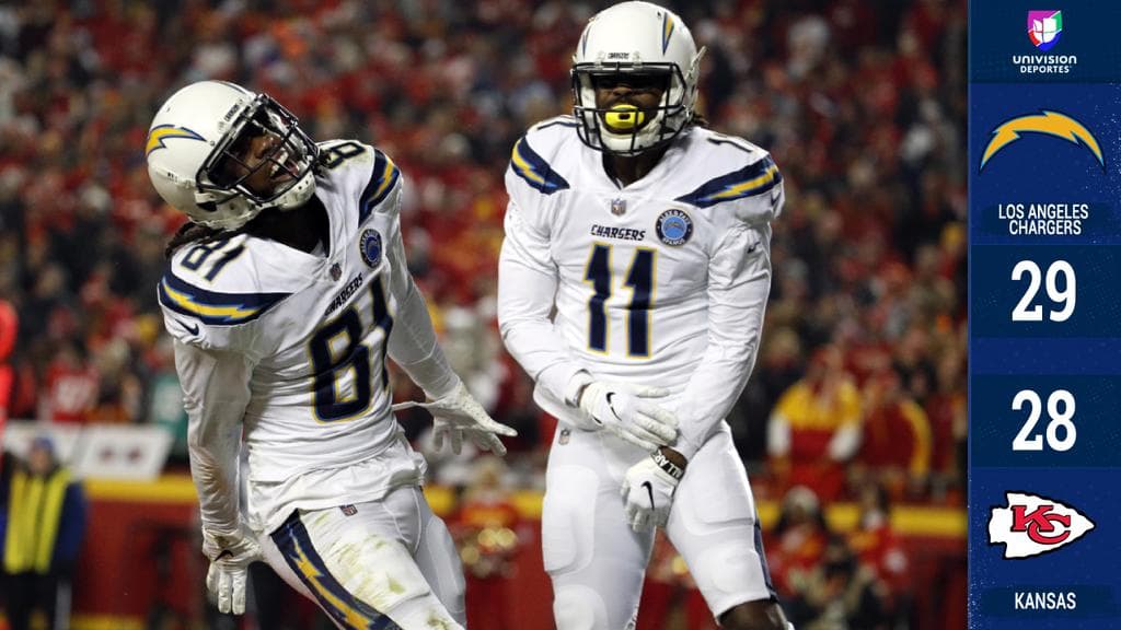<b>LA Chargers 29-28 Kansas City</b>. Los Chargers (11-3) le asestaron un duro golpe a los Chiefs (11-3) al ganarles en casa en el Thursday Night Football con una conversión de 2 puntos con el reloj en cero.