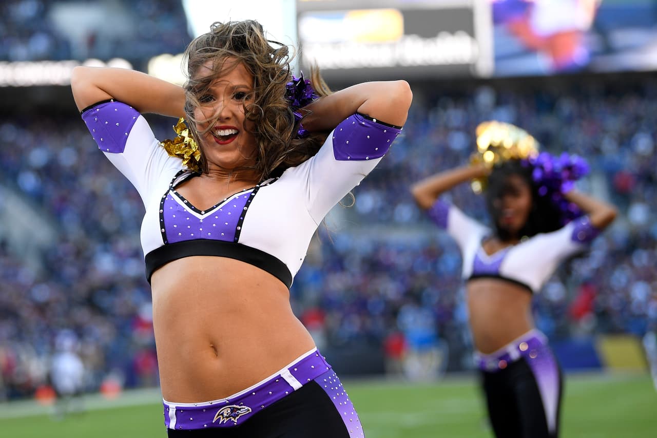 A Baltimore Ravens cheerleader performs in the first half of an NFL wild card playoff football game between the Ravens and the Los Angeles Chargers, Sunday, Jan. 6, 2019, in Baltimore. (AP Photo/Nick Wass)