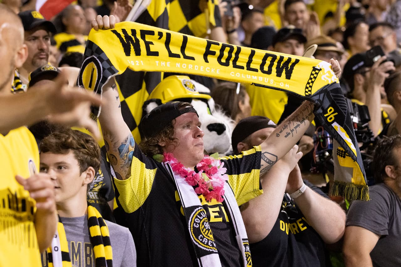 Jun 19, 2021; Columbus, Ohio, USA; Columbus Crew supporters celebrate after a match against the Chicago Fire in the final game at Historic Crew Stadium. Mandatory Credit: Greg Bartram-USA TODAY Sports