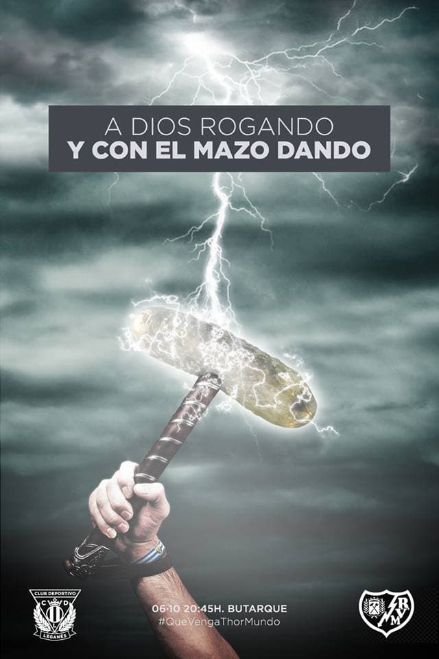 El pepino como un mazo, al mejor estilo de Thor, para la visita del Rayo Vallecano. Además, la etiqueta no dejaba de ser curiosa: #QueVengaThorMundo