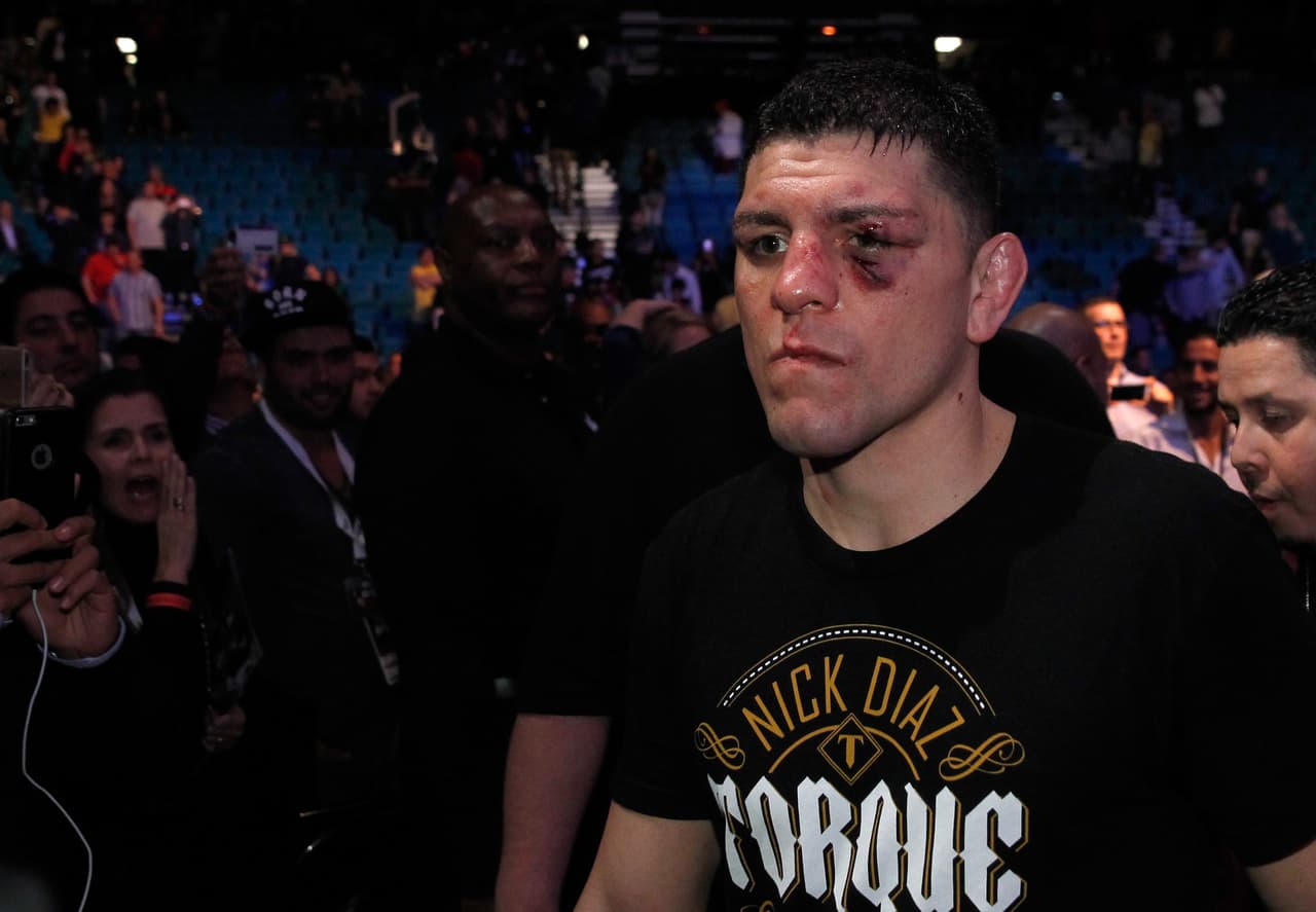 LAS VEGAS, NV - JANUARY 31: Nick Diaz leaves the arena after losing to Anderson Silva in a middleweight bout during UFC 183 at the MGM Grand Garden Arena on January 31, 2015 in Las Vegas, Nevada. Silva won by unanimous decision. (Photo by Steve Marcus/Getty Images)
