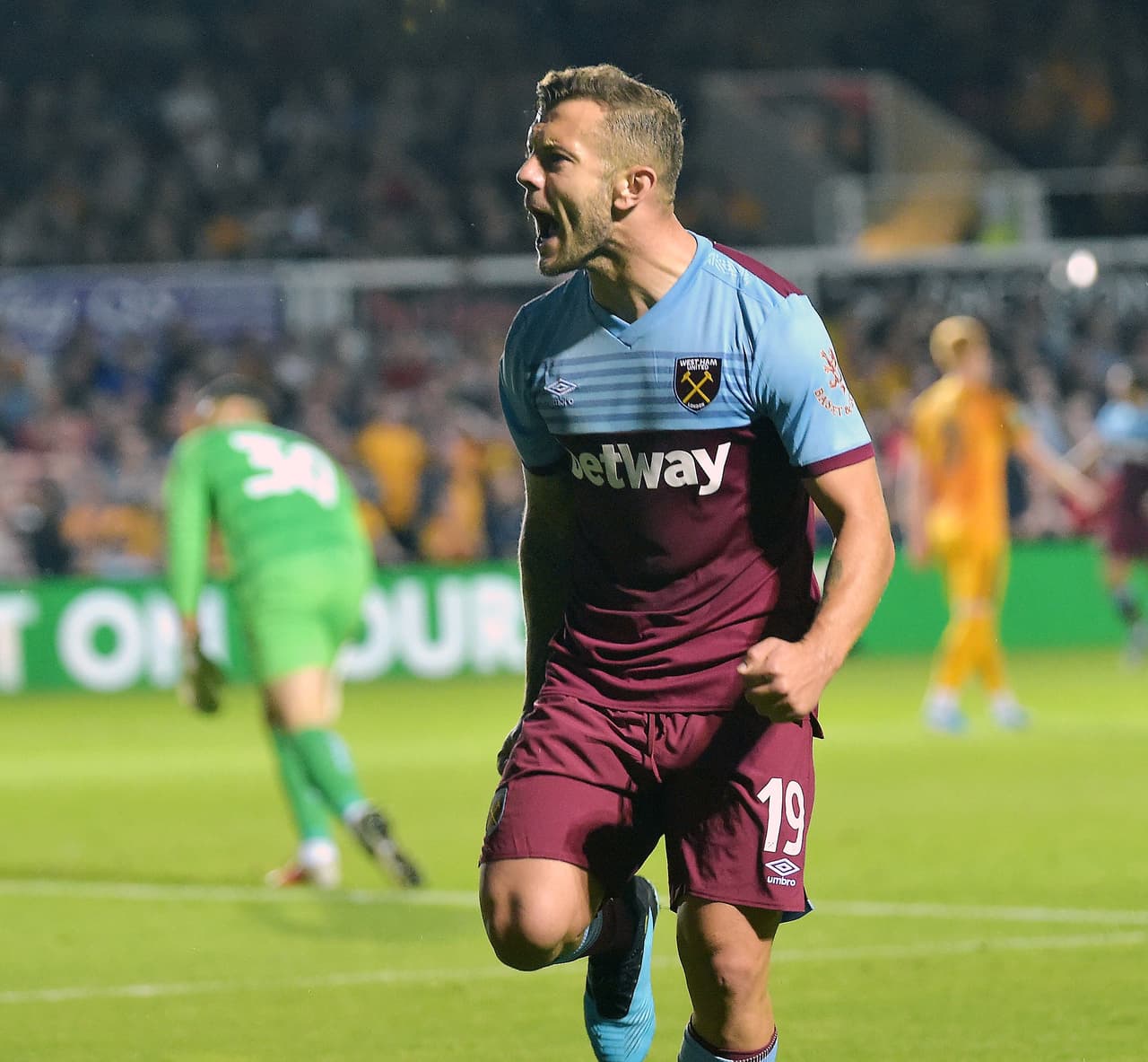 Jack Wilshere celebra su primer gol en el partido y con el West Ham.