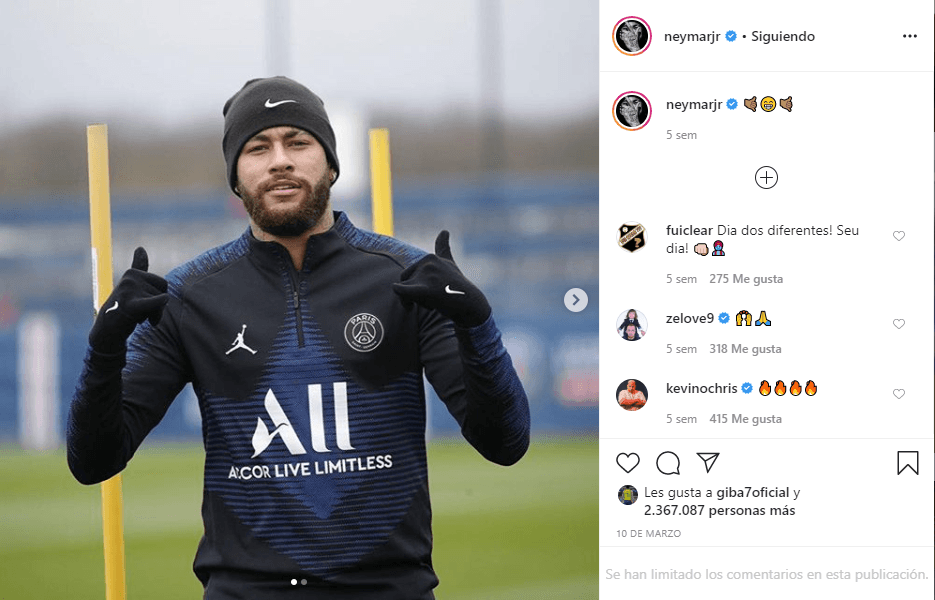 <b>Neymar Jr.</b>
<br>El tercero en el top 20 con 137 mil millones de seguidores.