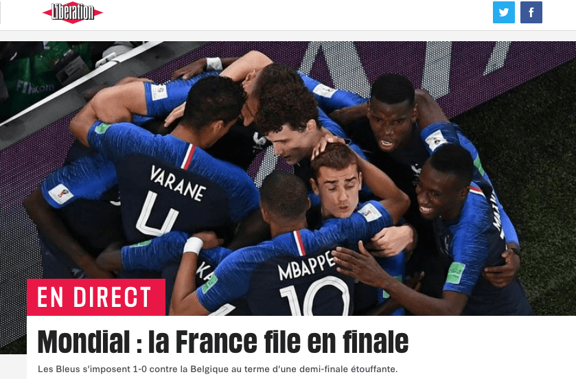 El periódico francés 
<i>Libération</i>: "Francia va a la Final".