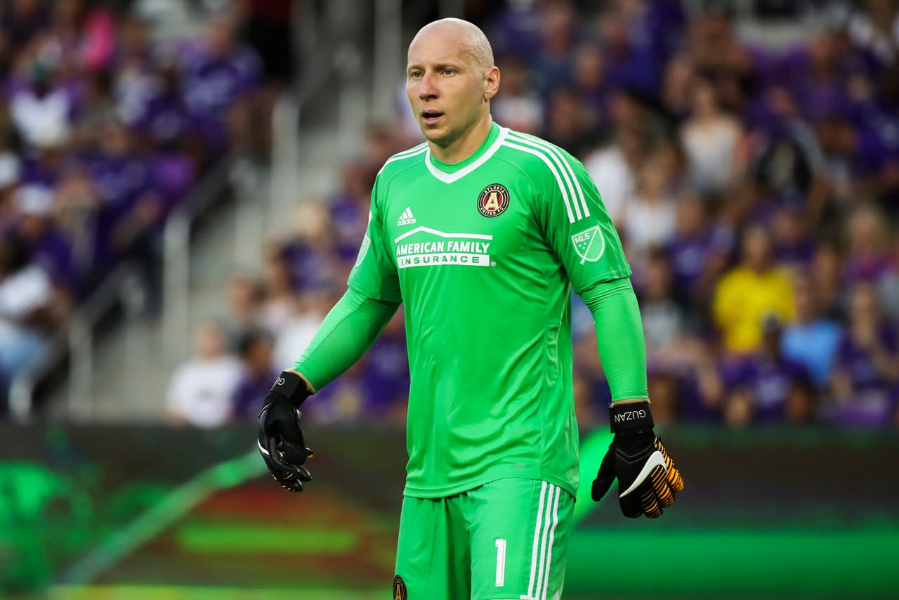 Jul 21, 2017; Orlando, FL, USA; Atlanta United goalkeeper Brad Guzan (1) looks on in the first half against the Orlando City SC at Orlando City Stadium. Mandatory Credit: Logan Bowles-USA TODAY Sports