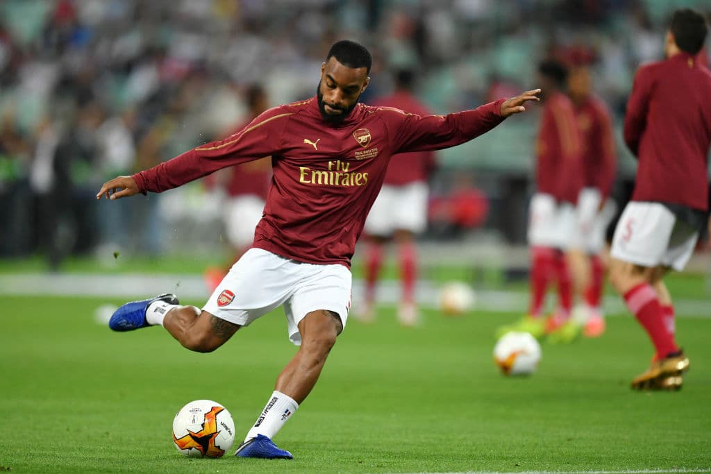 Alexandre Lacazette en los calentamientos del Arsenal previo a la Final de la UEFA Europa League anteChelsea en Baku Olimpiya Stadionu, en Bakú, Azerbaiyán.