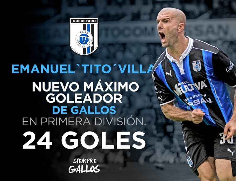 Emanuel Villa goleador Gallos - Twitter