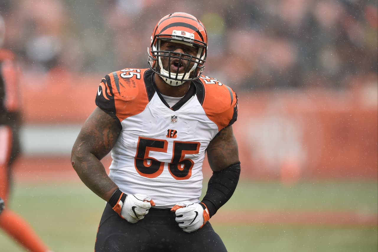 Cincinnati Bengals outside linebacker Vontaze Burfict (55) reacts after making a tackle during an NFL football game against the Cleveland Browns, Sunday, Dec. 11, 2016, in Cleveland. The Bengals won 23-10. (AP Photo/David Richard)