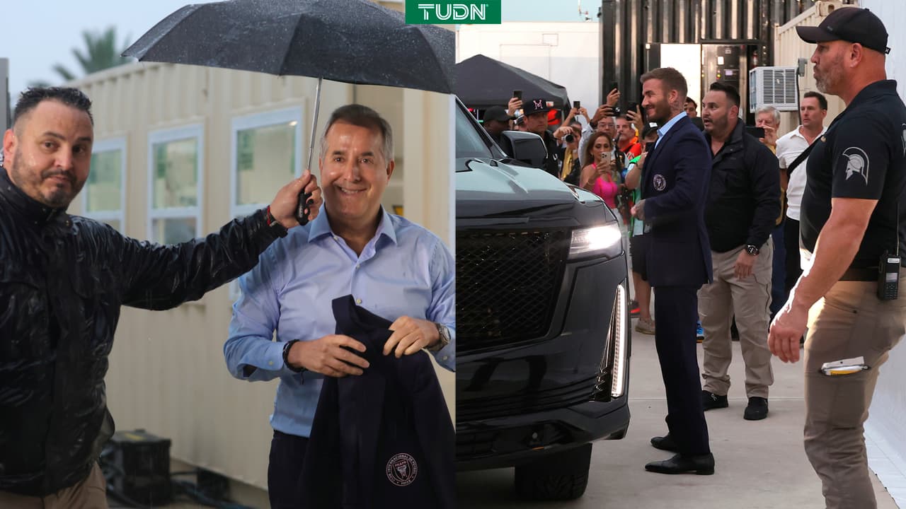 Jorge Mas y David Beckham llegan a la presentación de Messi.
