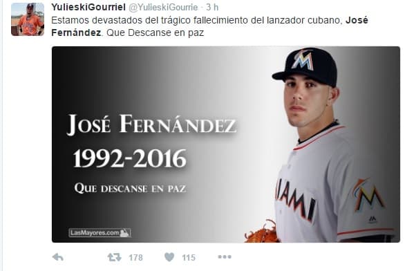 Varios protagonistas del béisbol mundial se unieron por la muerte de José Fernández y elevaron oraciones por el descanso del cubano.