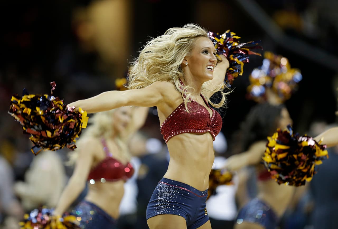 Cleveland Cavaliers cheerleaders perform in the second half of an NBA basketball game between the Charlotte Hornets and the Cleveland Cavaliers, Wednesday, Feb. 24, 2016, in Cleveland. (AP Photo/Tony Dejak)