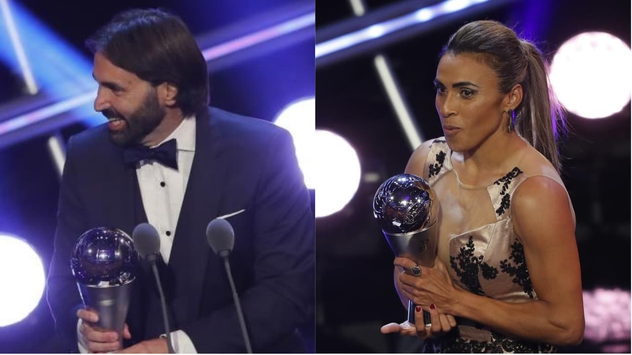Marta y Pedros, los galardonados en el futbol femenil durante los premios The Best