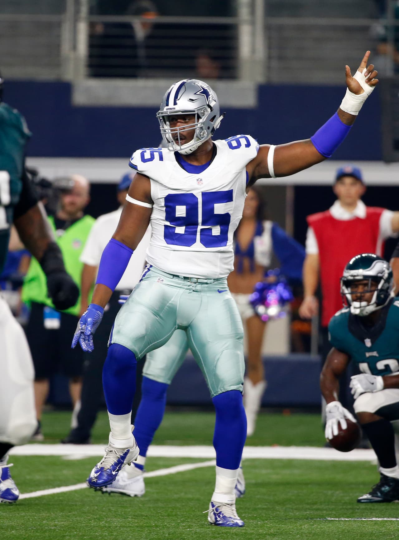 Dallas Cowboys' David Irving celebrates during an NFL football game against the Philadelphia Eagles on Sunday, Oct. 30, 2016, in Arlington, Texas. (AP Photo/Michael Ainsworth)