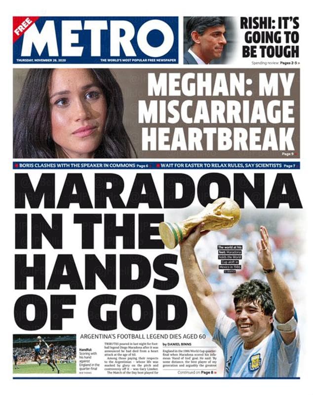 Así reaccionó la prensa mundial al fallecimiento de Maradona | El deceso de la leyenda argentina ocupó las portadas de los principales diarios alrededor del mundo.