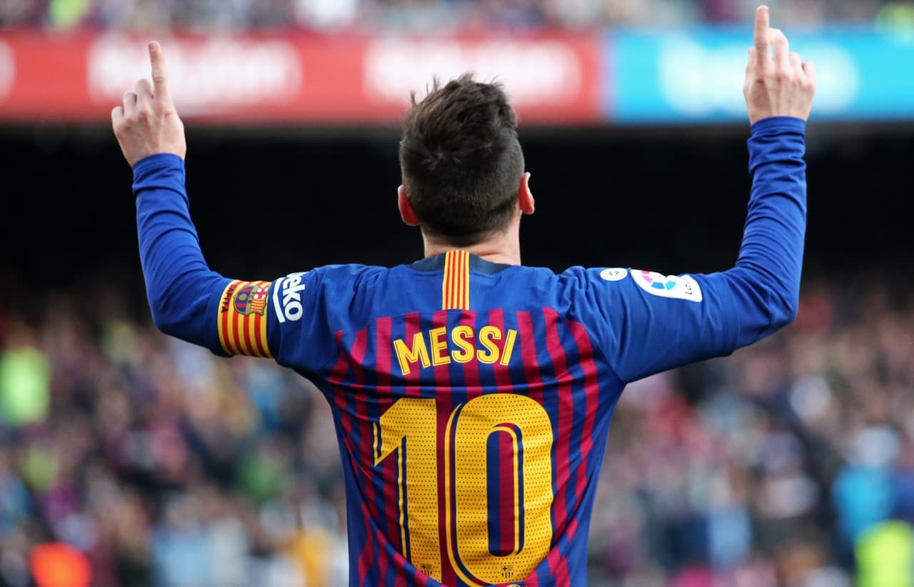 Leo Messi goal celebration during the match between FC Barcelona and RCD Espanyol, corresponding to the week 29 of the Liga Santander, played at the Camp Nou Stadium, on 30th March 2019, in Barcelona, Spain. (Photo by Joan Valls/Urbanandsport /NurPhoto via Getty Images)